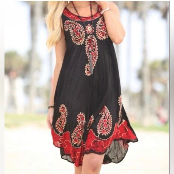 NWT S.R. Summer Bohemian Dress Sundress Women's One Size Boho Flowy Beachy - Picture 1 of 14